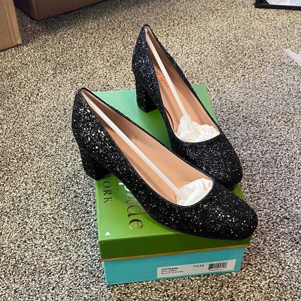 Kate Spade Dolores Sparkling Black Glitter Heels in Size 7.5